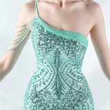 One Shoulder Sequins Beading Prom Dress