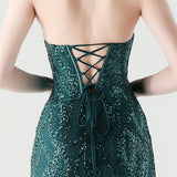 Mermaid Sequins Strapless Split Beading Prom Dress