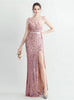 Women One Shoulder Sequins Split Prom Dress