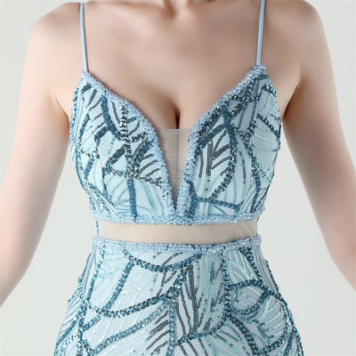 Mermaid Spaghetti Straps Sequins Beading Prom Dress