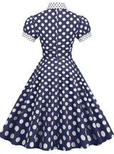 Hepburn Wave Point Contrast Retro Slim Dress