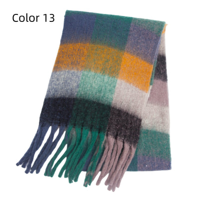 Thick-bearded Four-grid Thick Double-sided Plaid Scarf