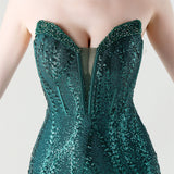 Mermaid Sequins Strapless Split Beading Prom Dress