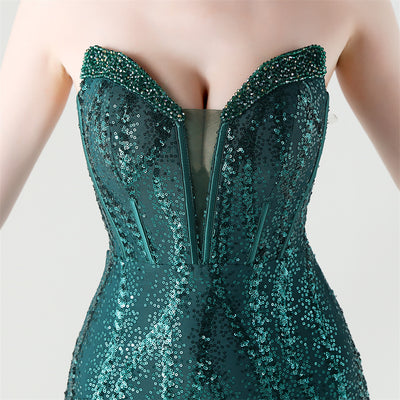 Mermaid Sequins Strapless Split Beading Prom Dress