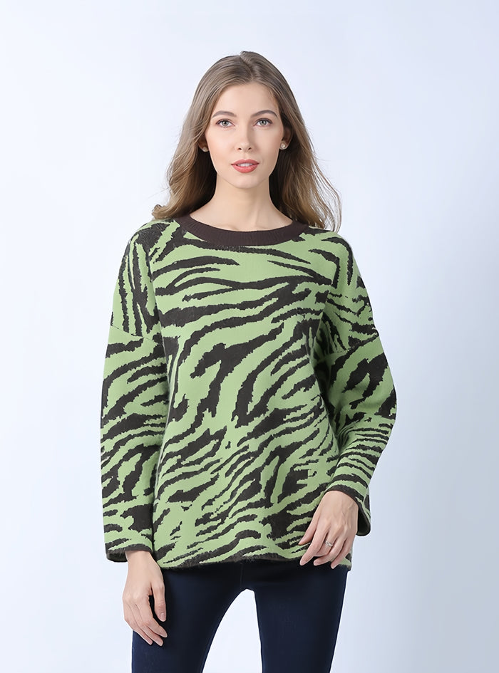 Zebra Loose Round Neck Sweater
