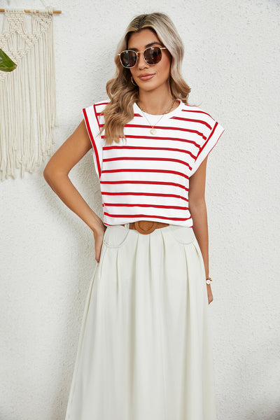 Round Neck Loose Short Sleeve Striped T-shirt