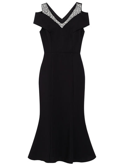 Burgundy V-neck Beading Mother Of The Bride Dress