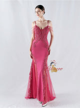 Mermaid Sequins Spaghetti Straps Appliques Prom Dress