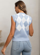 Rhombic Sleeveless Contrast Vest Sweater