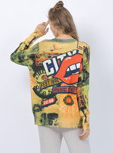 Mouth Printed Pullover Long Sleeve Sweater