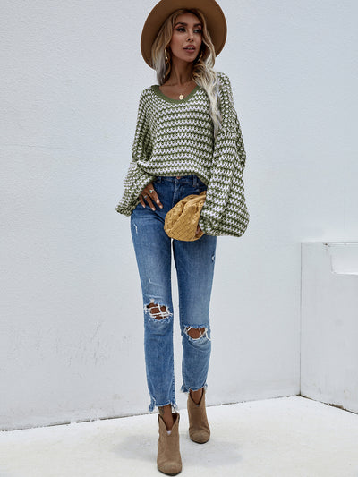 Pullover Striped V-neck Sweater