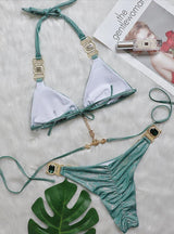 Strap Shiny Gold Crystal Diamond Bikini
