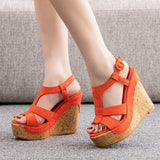 12 cm Wooden Grain Wedge Fishmouth Sandals