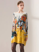 Loose Bat Sleeve Printed Sweater