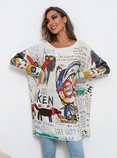 Cartoon Printed Pullover Loose Long Sleeve Sweater