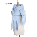 Thick Solid Color Long Tassels Scarf