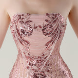 Mermaid Tulle Sequins Strapless Beading Prom Dress