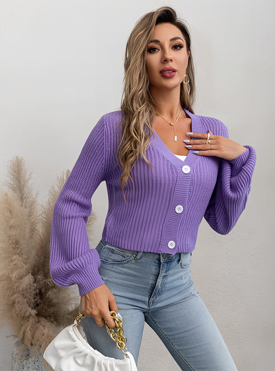 Retro Lantern sleeve V-neck Long-sleeved Sweater