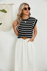 Round Neck Loose Short Sleeve Striped T-shirt