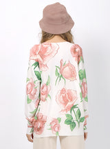 Long Sleeve Rose Print Knitted Sweater