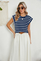 Round Neck Loose Short Sleeve Striped T-shirt