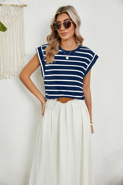 Round Neck Loose Short Sleeve Striped T-shirt