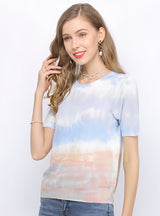 Tie-dyed Short-sleeved Loose Round Neck Sweater