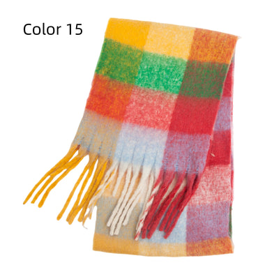 Thick-bearded Four-grid Thick Double-sided Plaid Scarf