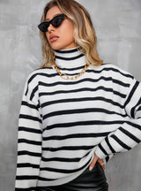 Loose High-necked Striped Long-sleeved Sweater