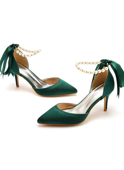 7 cm Ribbon Beaded Stiletto Sandals