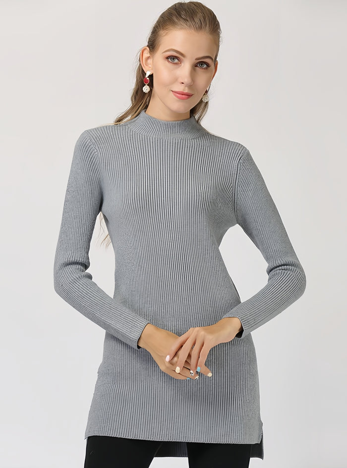 Solid Color Semi-high Neck Slim Long Sleeve Sweater