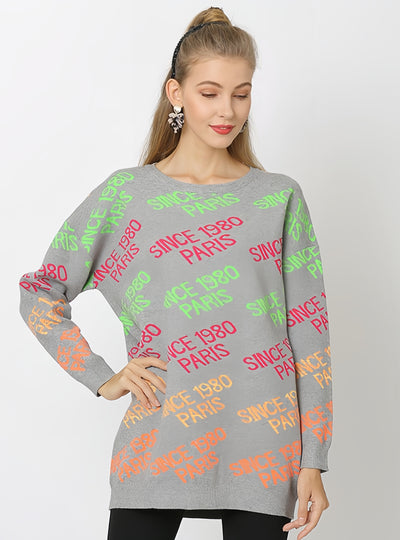 Round Neck Loose Long Sleeve Letter Sweater