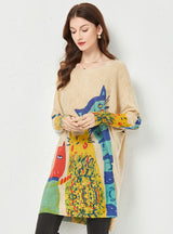 Medium and Long Cat Printed Loose Sweater