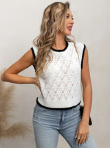 Lattice Sleeveless Round Neck Hollow Vest