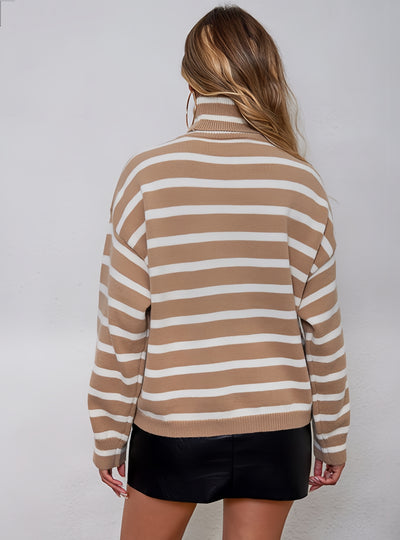 Loose High-necked Striped Long-sleeved Sweater