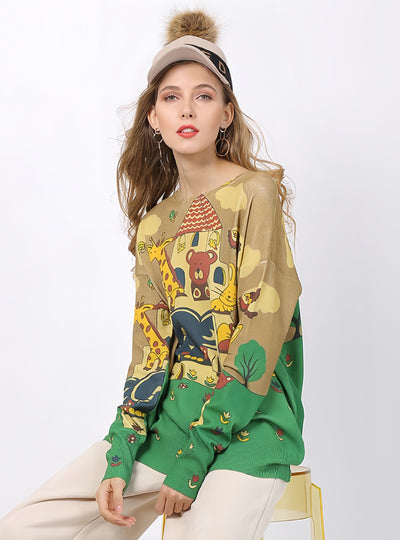 Long Sleeve Loose T-shirt Animal Print Sweater