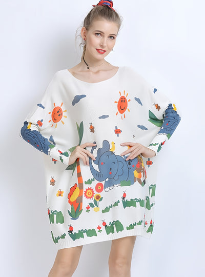 Loose Elephant Print Pullover Sweater