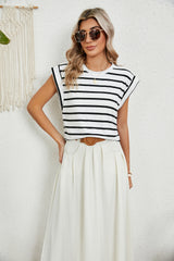 Round Neck Loose Short Sleeve Striped T-shirt