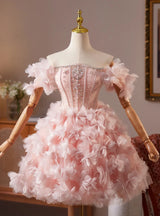 Pink Tulle 3D Flower Crystal Homecoming Dress