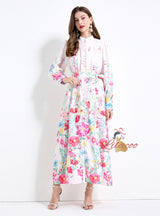 Long Lantern Sleeve Printed Dress