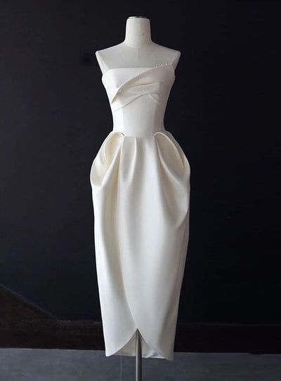 Ivory Satin Strapless Short Wedding Dress