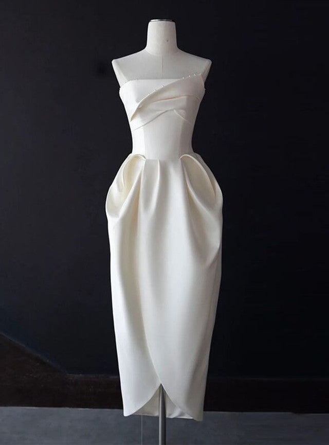 Ivory Satin Strapless Short Wedding Dress