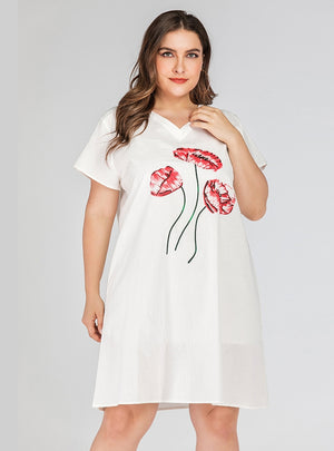 V-neck Casual Printed Short-sleeved Dress