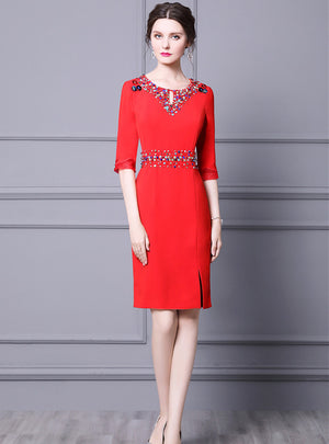 Short Sleeve Beading Mother Of The Bride Dress