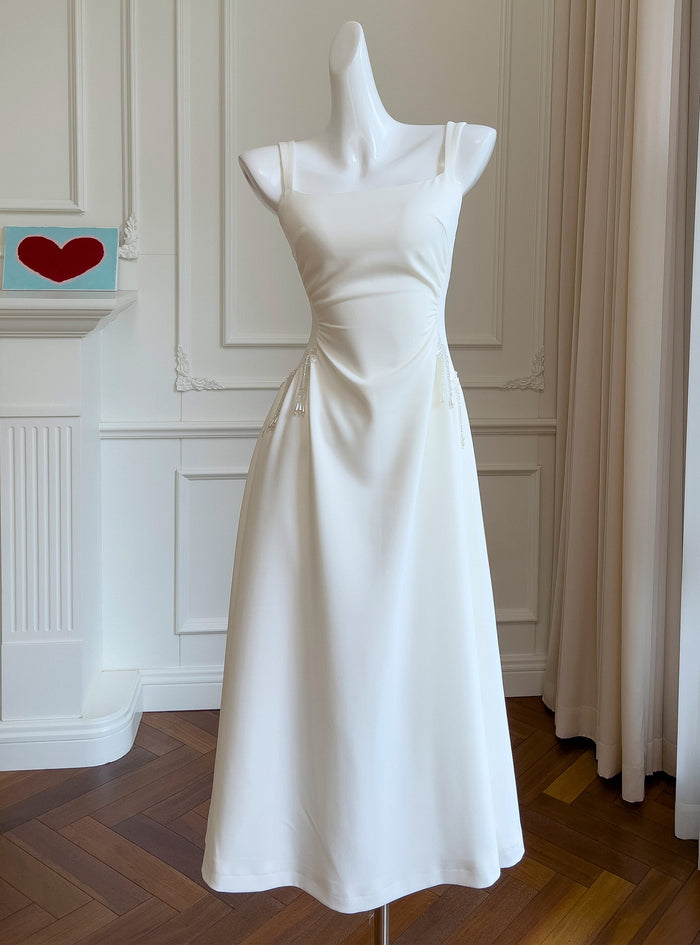 White Straps Beading Prom Dress