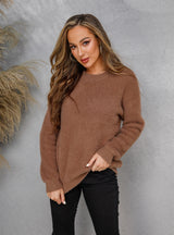 Plush Solid Color Long Sleeve Sweater