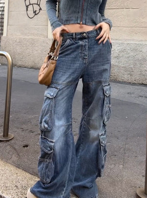 Loose Multi-pocket Stitching Jeans
