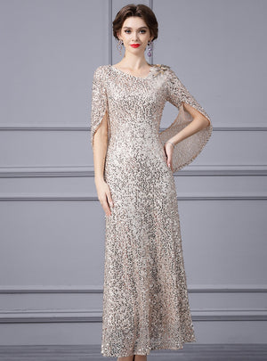 Gold Sequins Short Sleeve Mother Of The Bride Dress