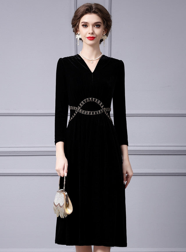 Black Velvet V-neck Mother Of The Bride Dress