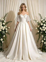 Ivory Satin Strapless Beading Wedding Dress